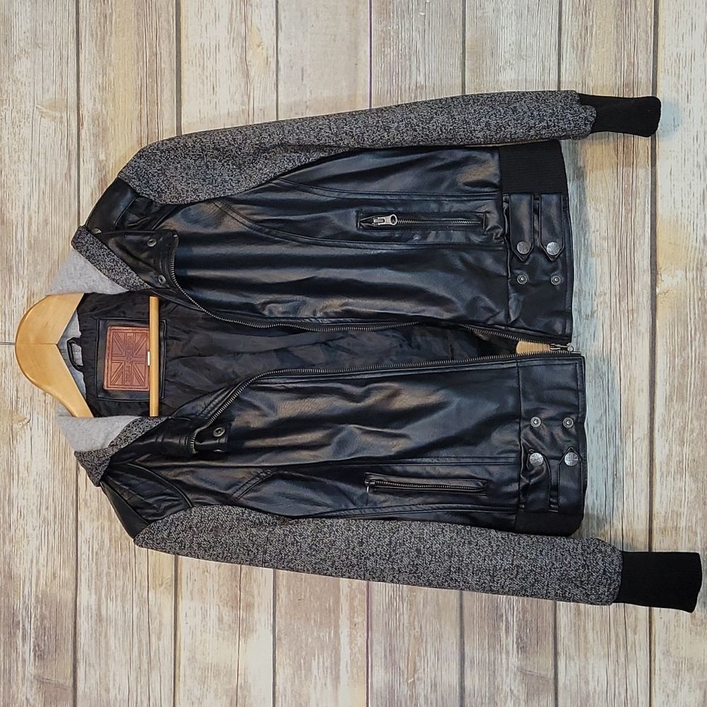 Miss London | Black & Grey Faux Leather Jacket Juniors XL